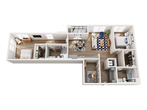 Floor plan for 2 beds, 2 baths, 1288 sqft